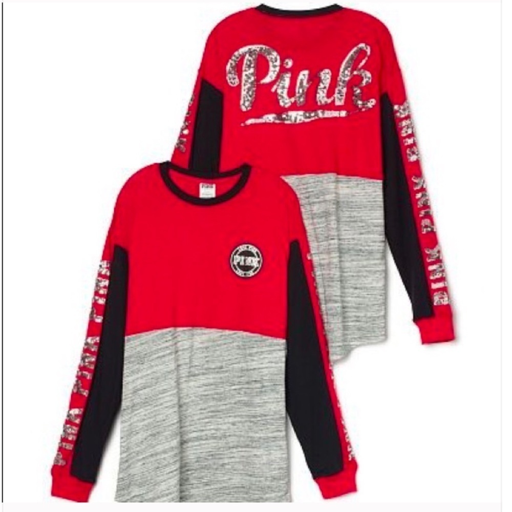 **RARE** VS Pink Long Sleeve Crew Neck Top - Silver Bling - Size XS